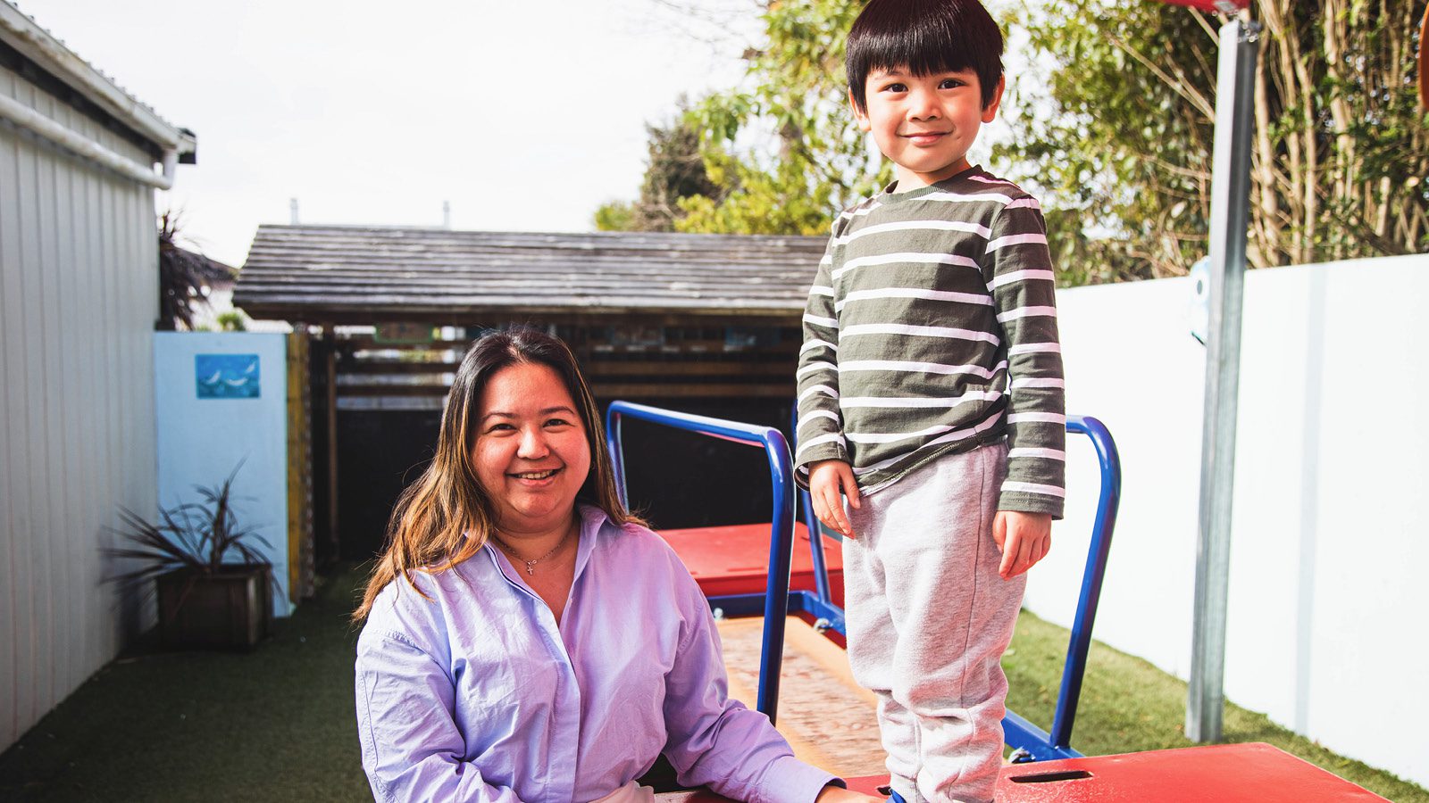 Carmen and her son at Eden Cottage, Visionwest's Early childhood learning and care centre.